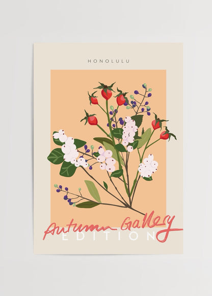 Tropical autumn floral wall art featuring vibrant blooms.