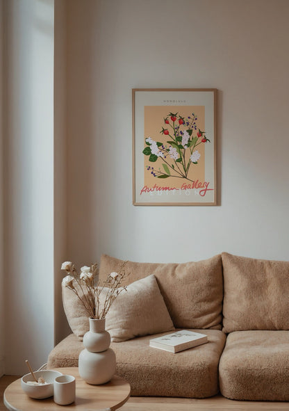 Tropical autumn floral wall art featuring vibrant blooms.