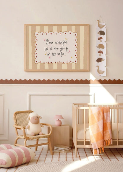 Joyful Beginnings Nursery Wall Art featuring playful typography and warm colours.