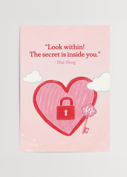 Colorful heart poster featuring a key and clouds with an inspirational quote.