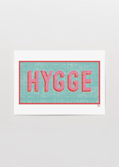 Hygge Poster Print featuring bold typography on a colourful background.