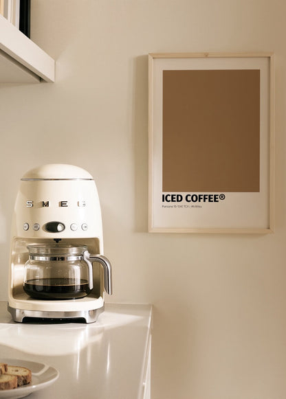Minimalist Iced Coffee art print in a warm beige tone.