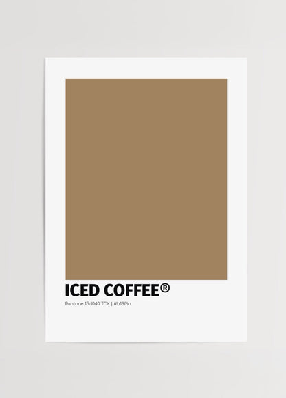 Minimalist Iced Coffee art print in a warm beige tone.
