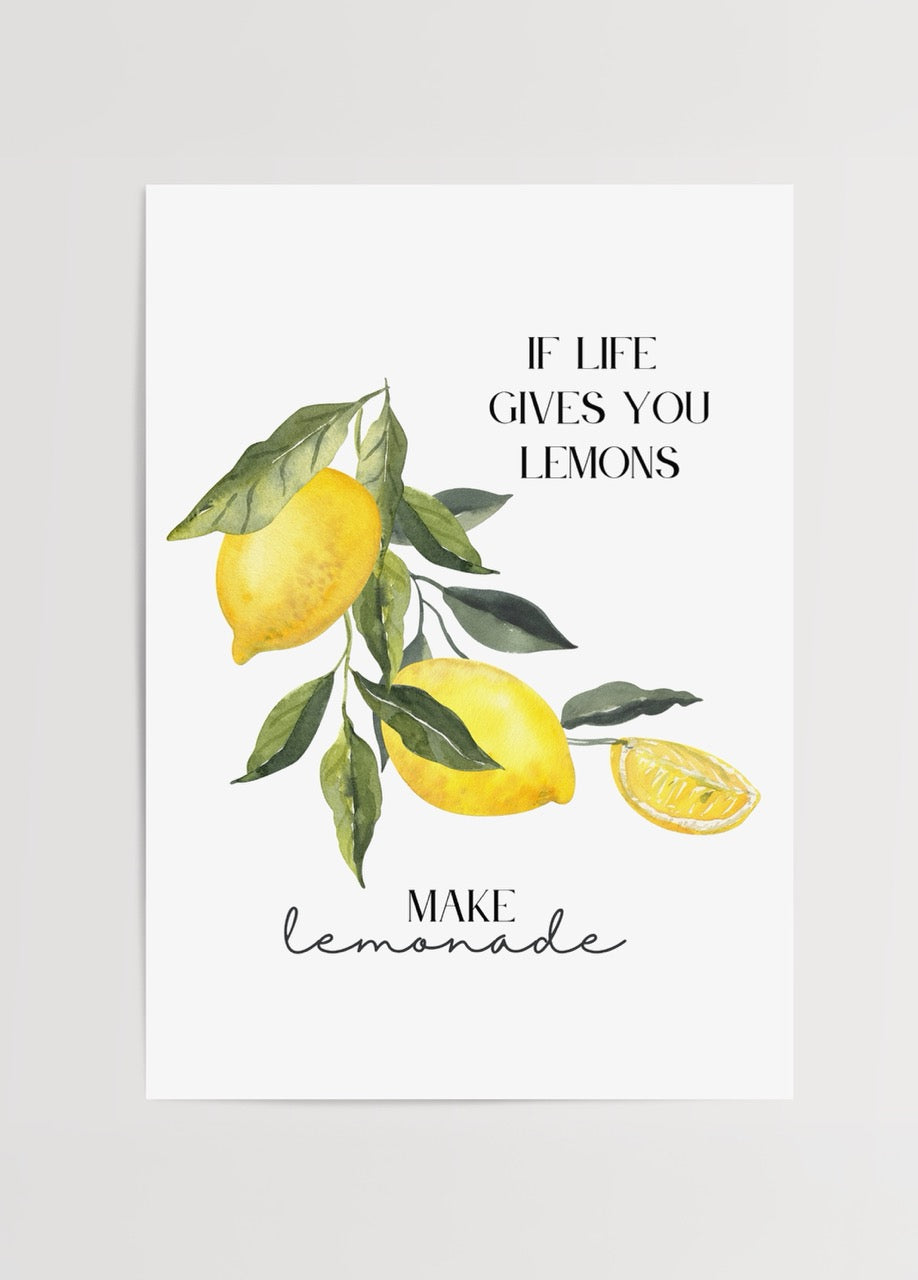 Illustrated lemons with a motivational quote for vibrant wall art.