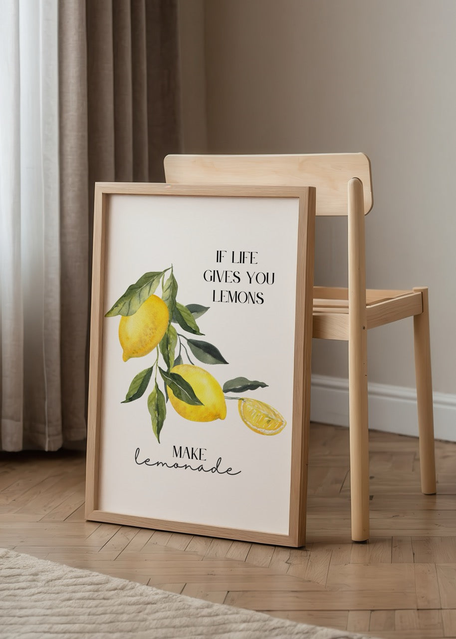 Illustrated lemons with a motivational quote for vibrant wall art.