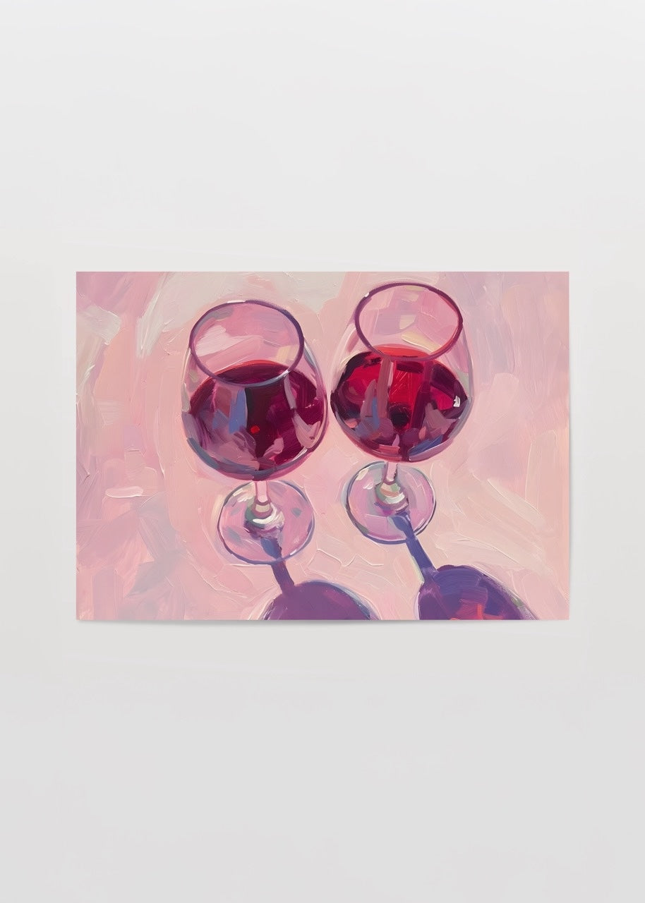 Illustration of two wine glasses with a pastel background.