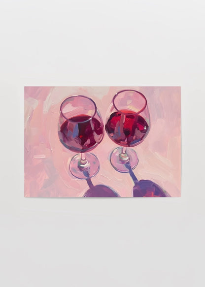 Illustration of two wine glasses with a pastel background.