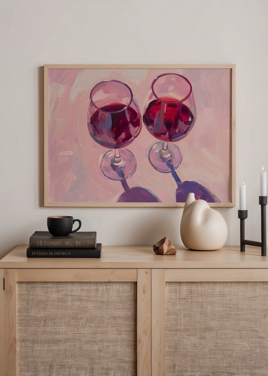 Illustration of two wine glasses with a pastel background.
