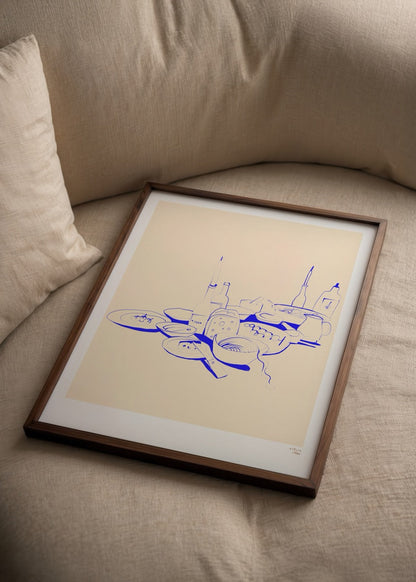 Stylised line art composition in beige and blue, perfect for wall decor.