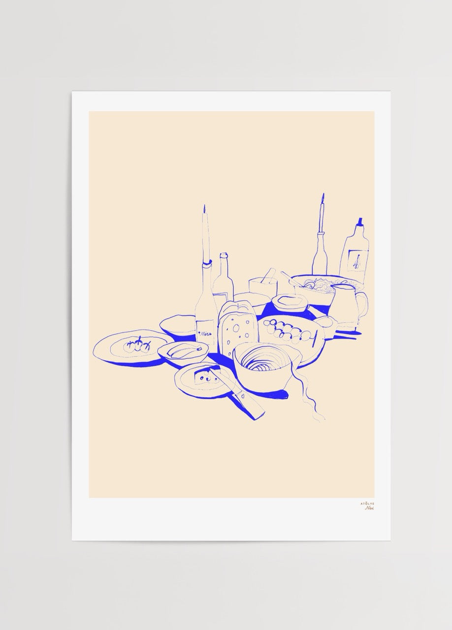 Stylised line art composition in beige and blue, perfect for wall decor.