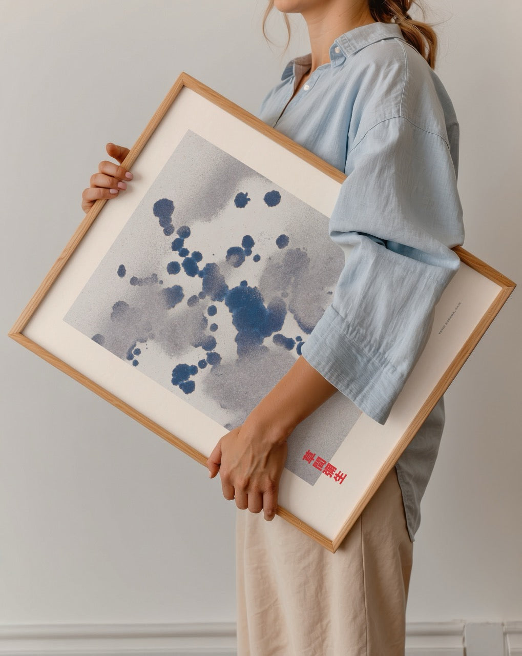 Celestial Indigo Splashes Wall Art featuring deep indigo hues on a soft background.