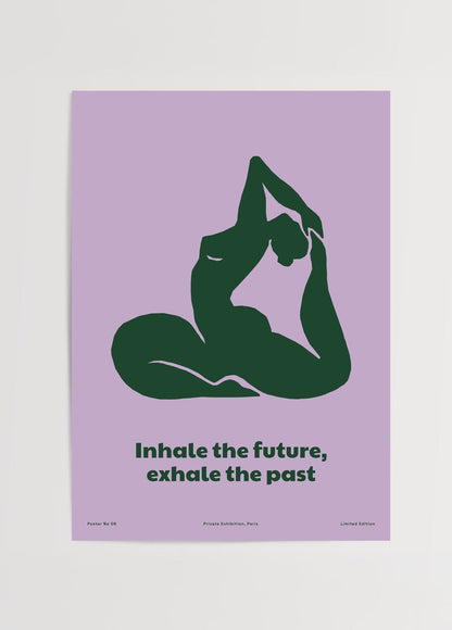 Minimalist poster featuring a green silhouette against a lavender background with the text &