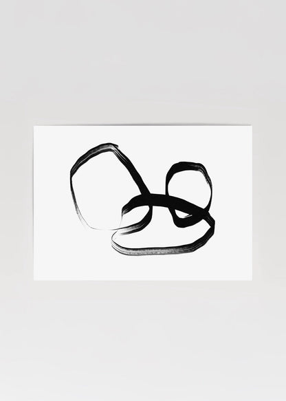 Fluid Dynamics Abstract Print featuring flowing black lines on a white background.