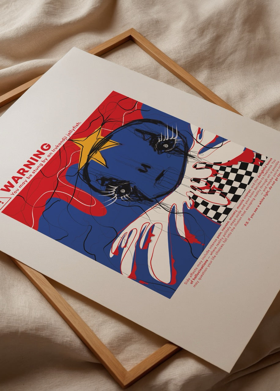 irukandji poster print featuring bold colours and graphic design