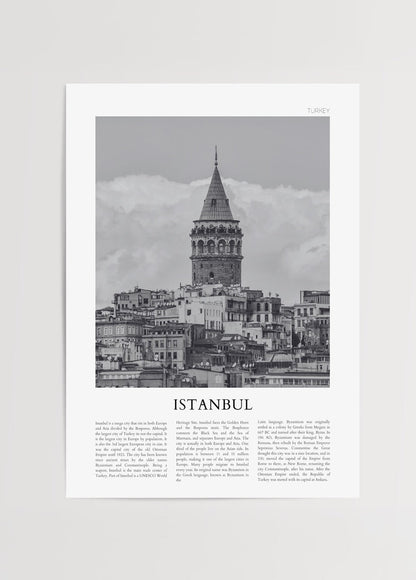 Black and white artwork of Galata Tower in Istanbul