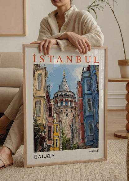 Vibrant Istanbul Galata poster featuring the iconic Galata Tower.