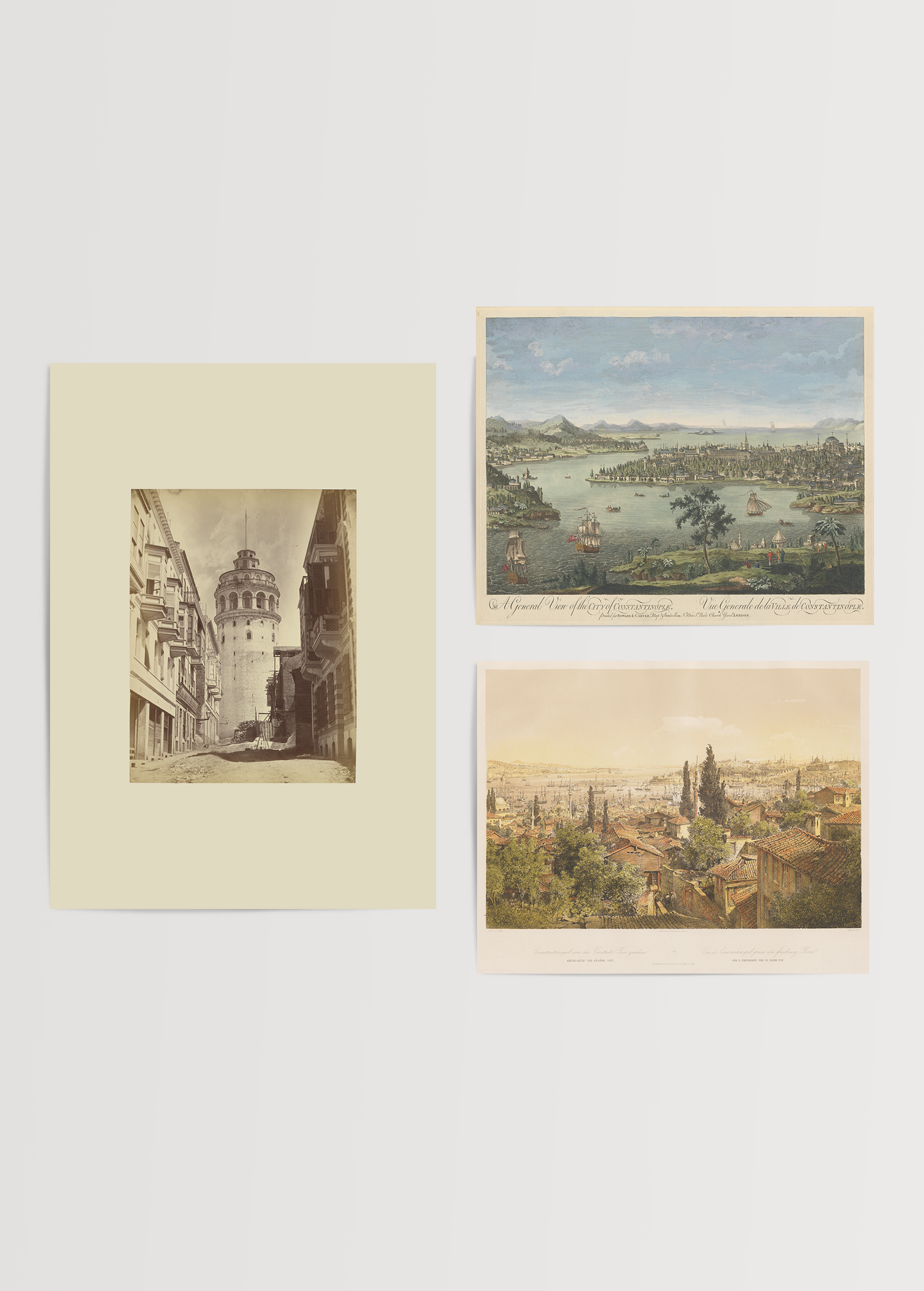 Triptych poster set showcasing vintage Istanbul cityscapes.