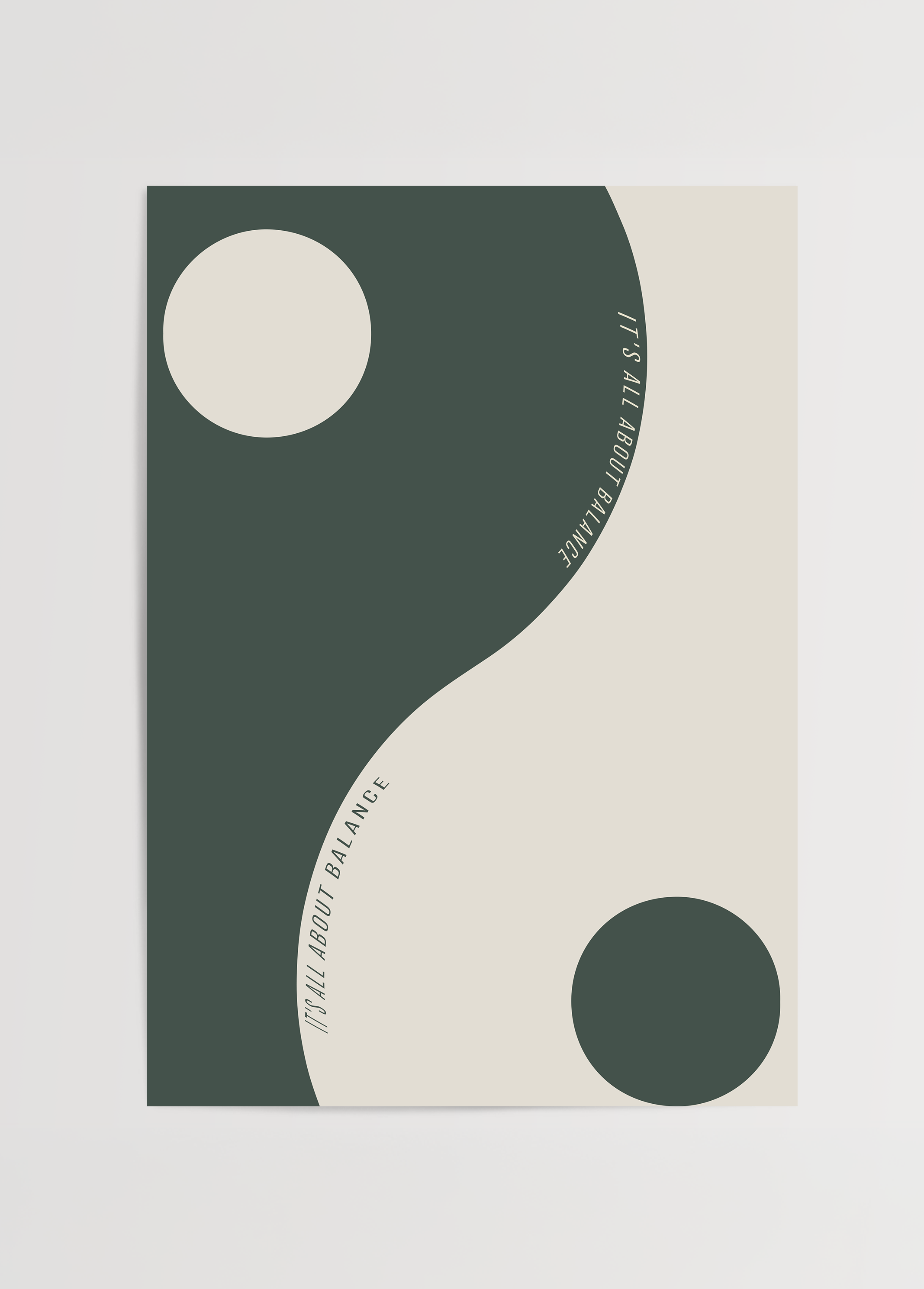 It’s All About Balance Poster Baskı featuring a minimalist design with green and beige tones.