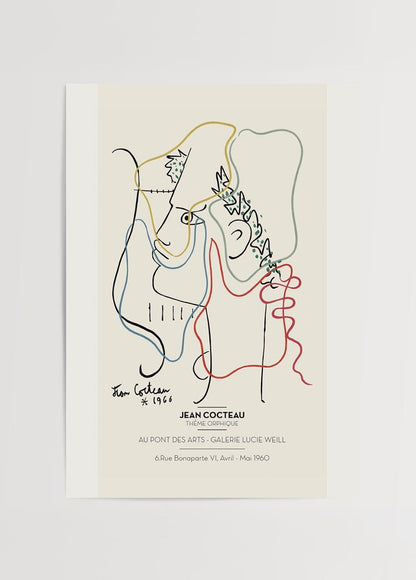 Whimsical line art print featuring abstract figures in modern style.
