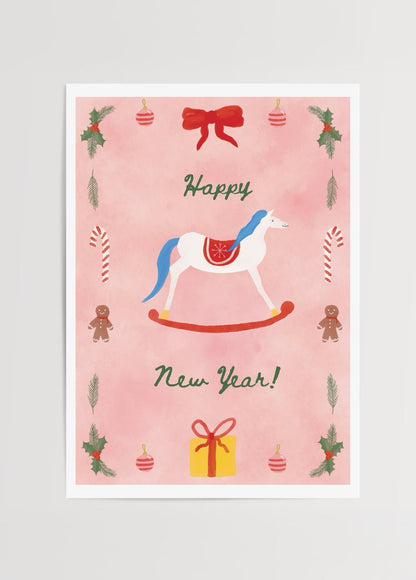 Whimsical Jingle Bell Rock poster print featuring a carousel horse and festive elements.
