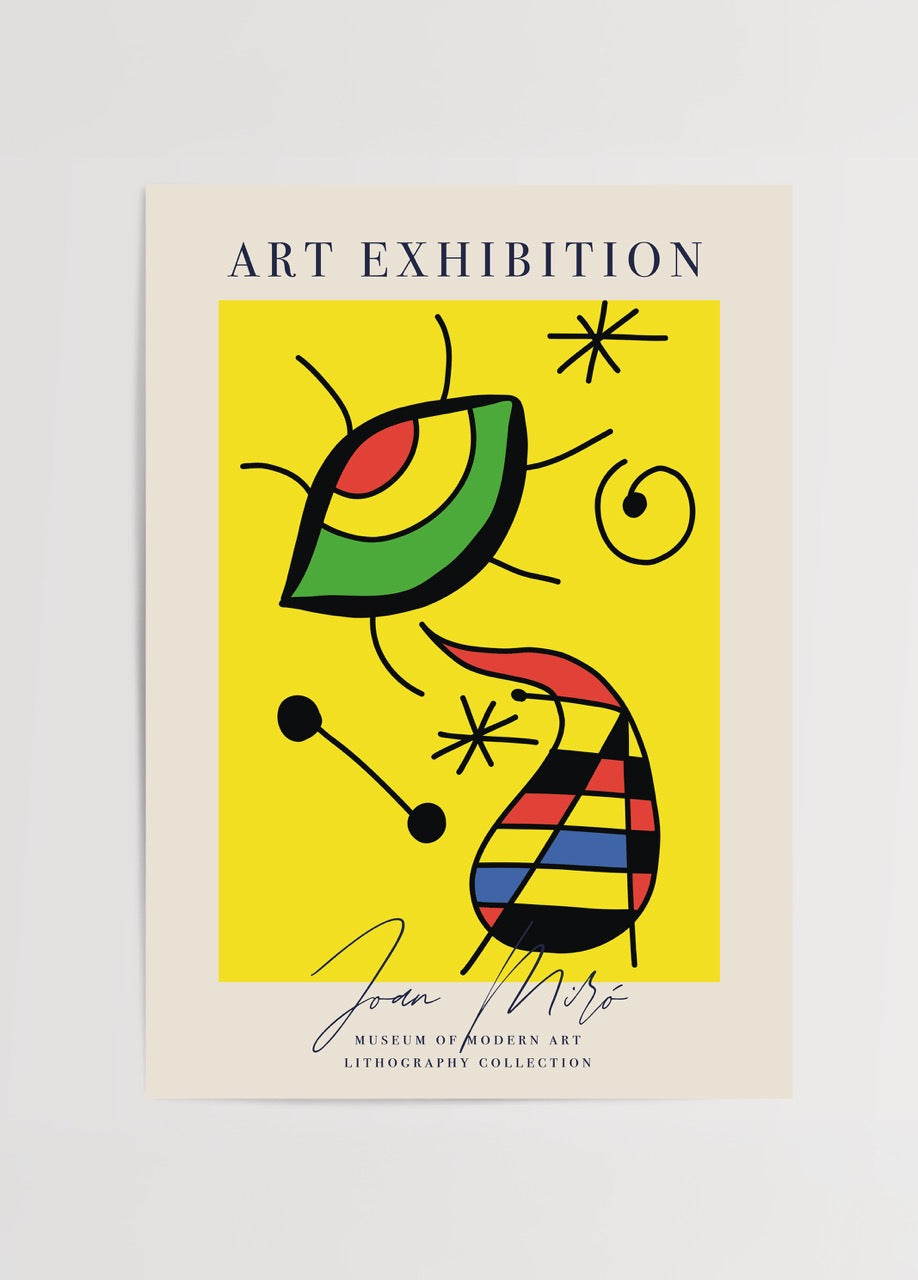 Vibrant art print featuring abstract shapes and bright colours.