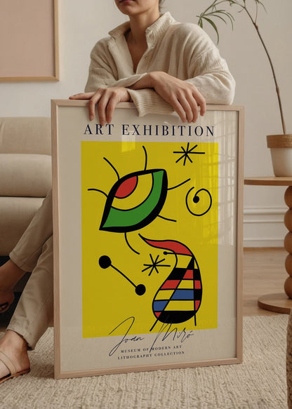 Vibrant art print featuring abstract shapes and bright colours.