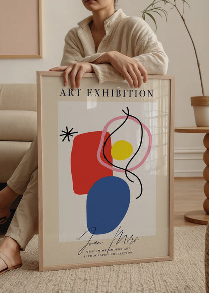 Colorful abstract poster featuring geometric shapes and vibrant colours.