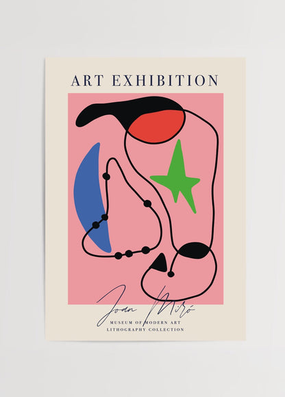 A vibrant abstract lithography poster in pink and bold colors.