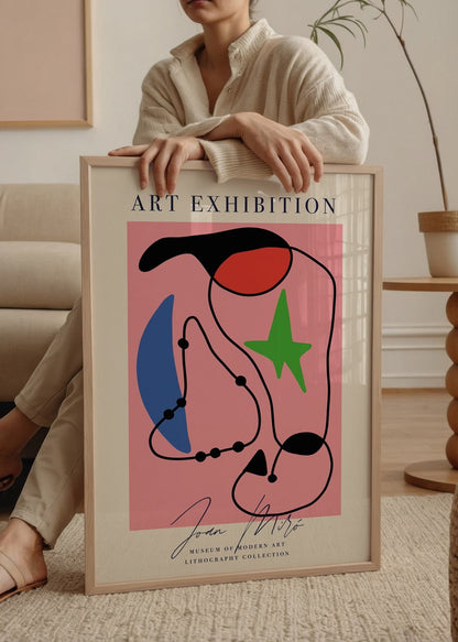A vibrant abstract lithography poster in pink and bold colors.