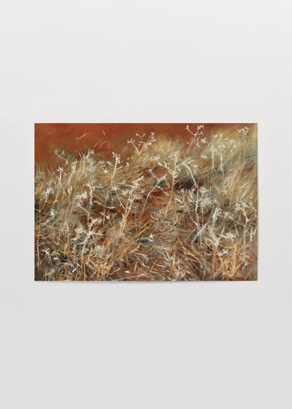 A captivating artwork featuring delicate wild grass against earthy tones, perfect for enhancing any interior space.