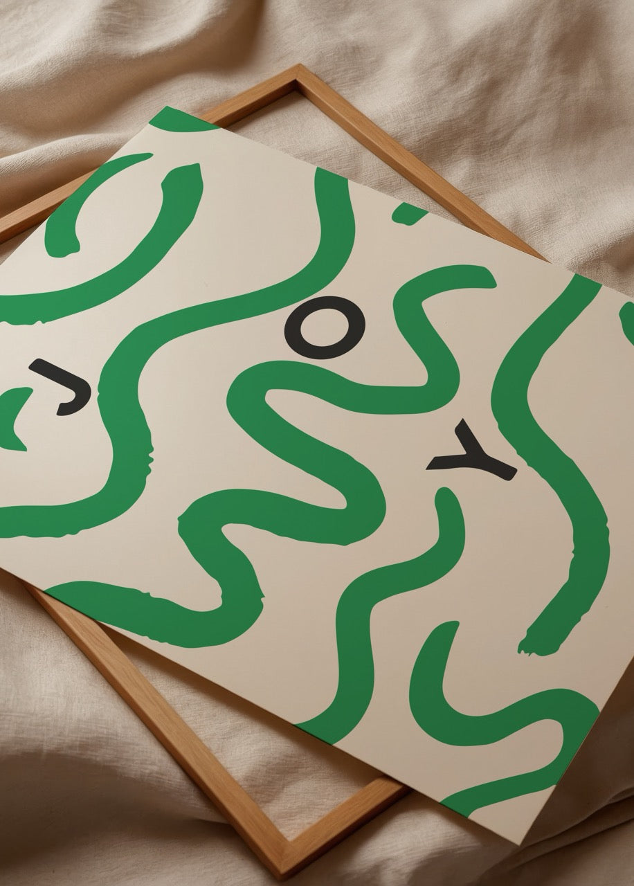 Vibrant typography artwork featuring green lines and bold letters spelling &
