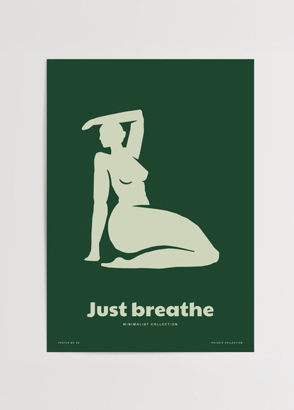 Minimalist art print featuring a serene figure on a green background.