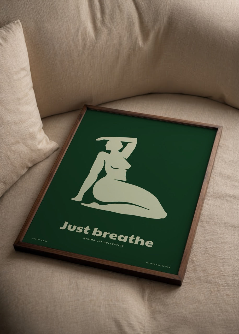 Minimalist art print featuring a serene figure on a green background.