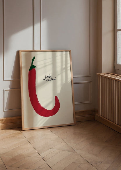 Red chili pepper illustration with minimalist design for vibrant wall art.