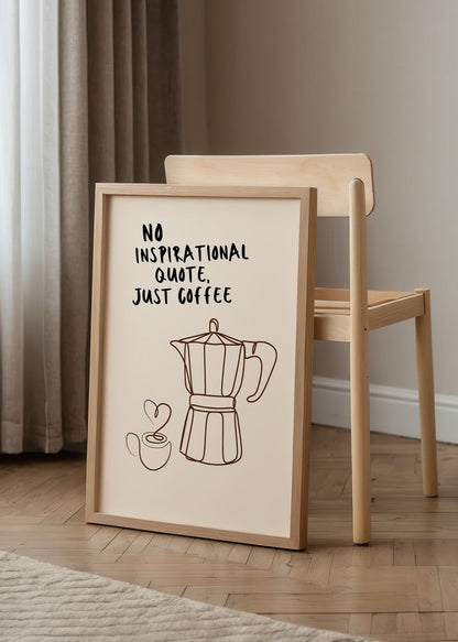 Minimalist poster of a coffee pot and cup with the text &