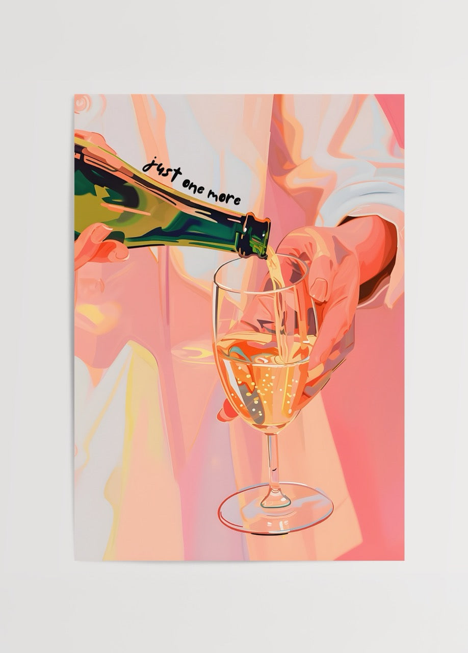 Vibrant illustration of champagne being poured into a glass.