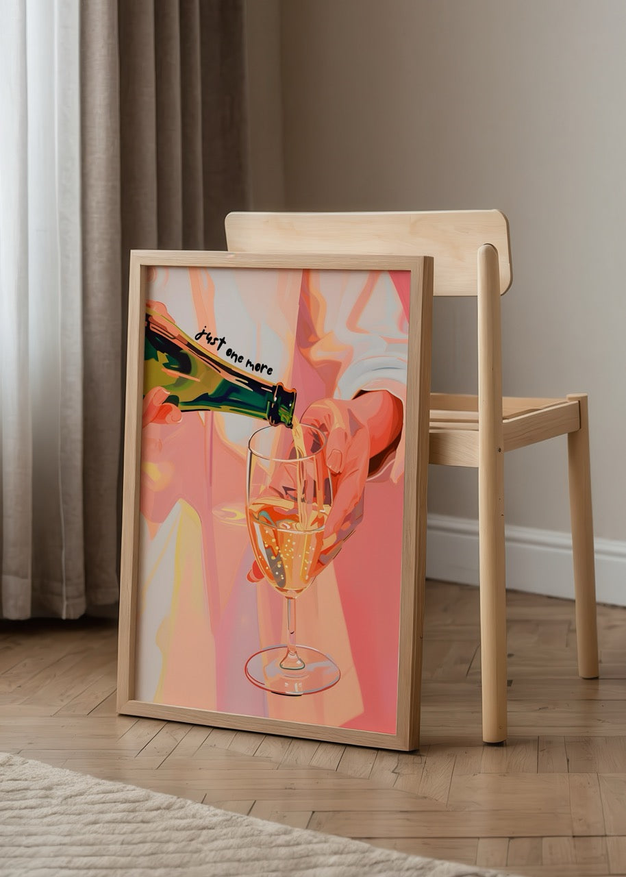 Vibrant illustration of champagne being poured into a glass.