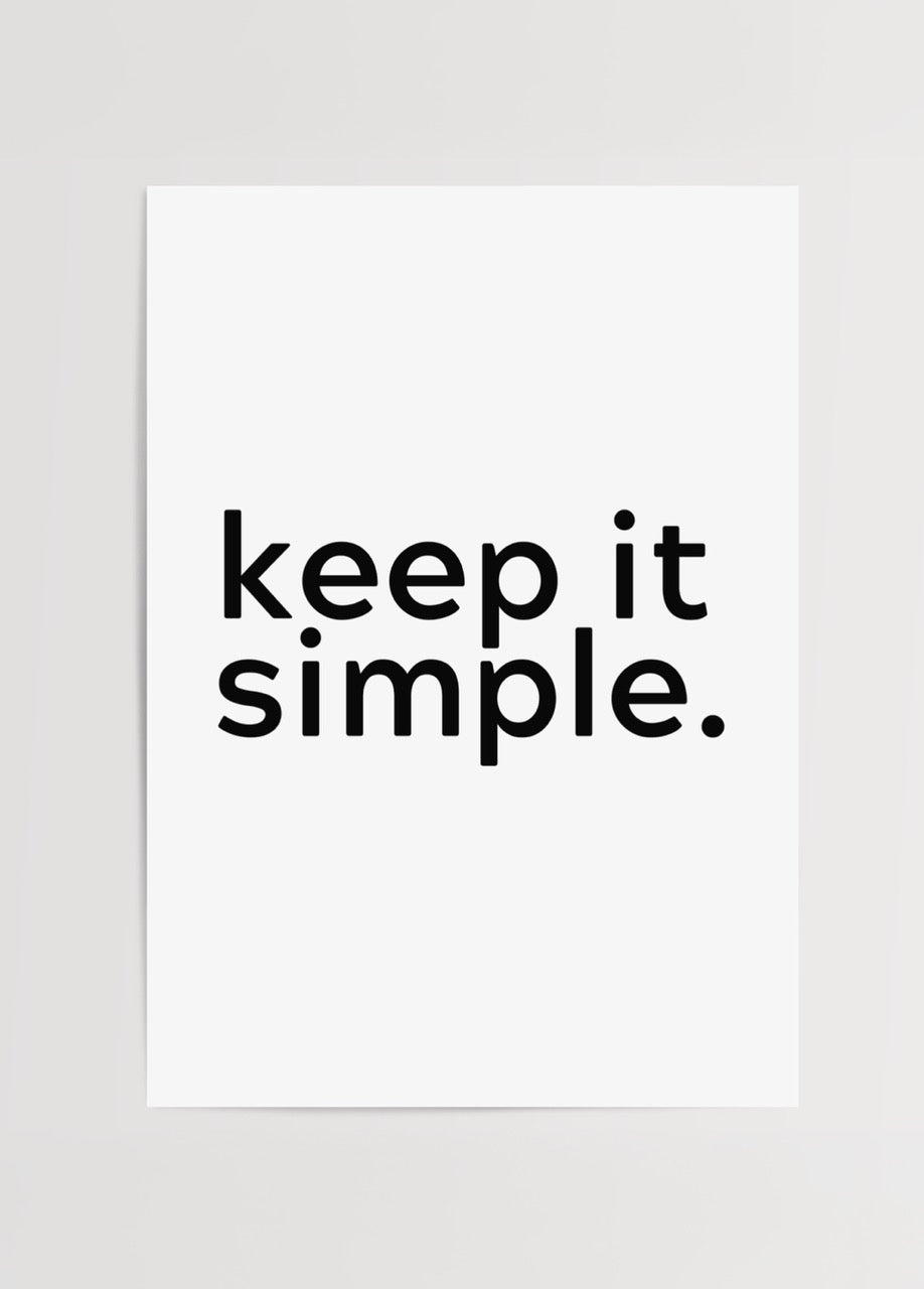 Simplicity in Monochrome poster featuring bold typography on a white background.