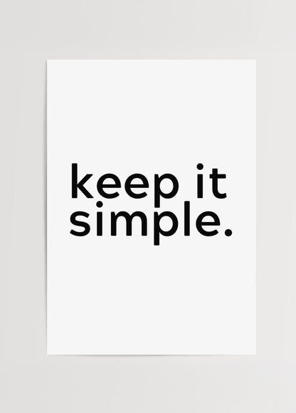 Simplicity in Monochrome poster featuring bold typography on a white background.