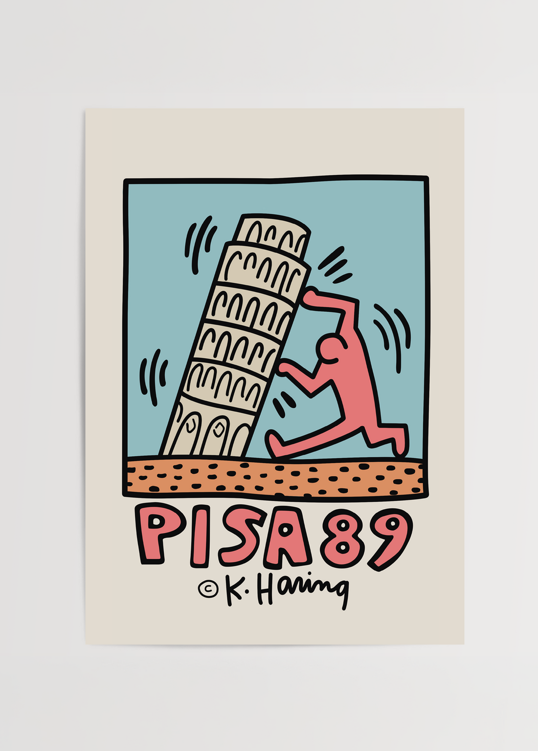 Keith Haring’in Pisa 89 eserinden ilhamla hazırlanan renkli poster baskı