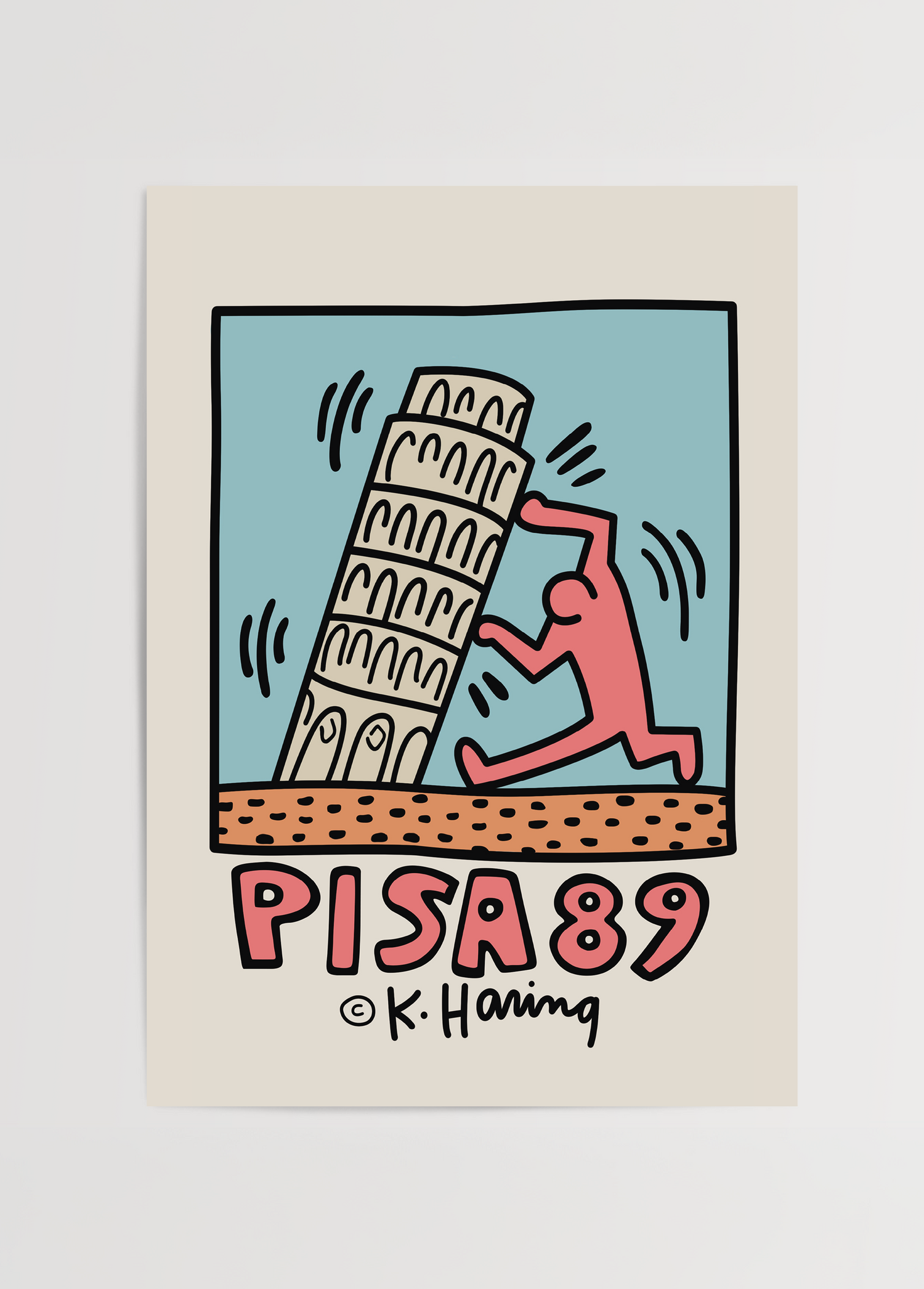 Vibrant artwork of the Leaning Tower of Pisa with playful design elements
