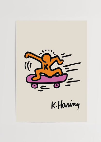Vibrant pop art print of a dynamic skateboarder in motion.