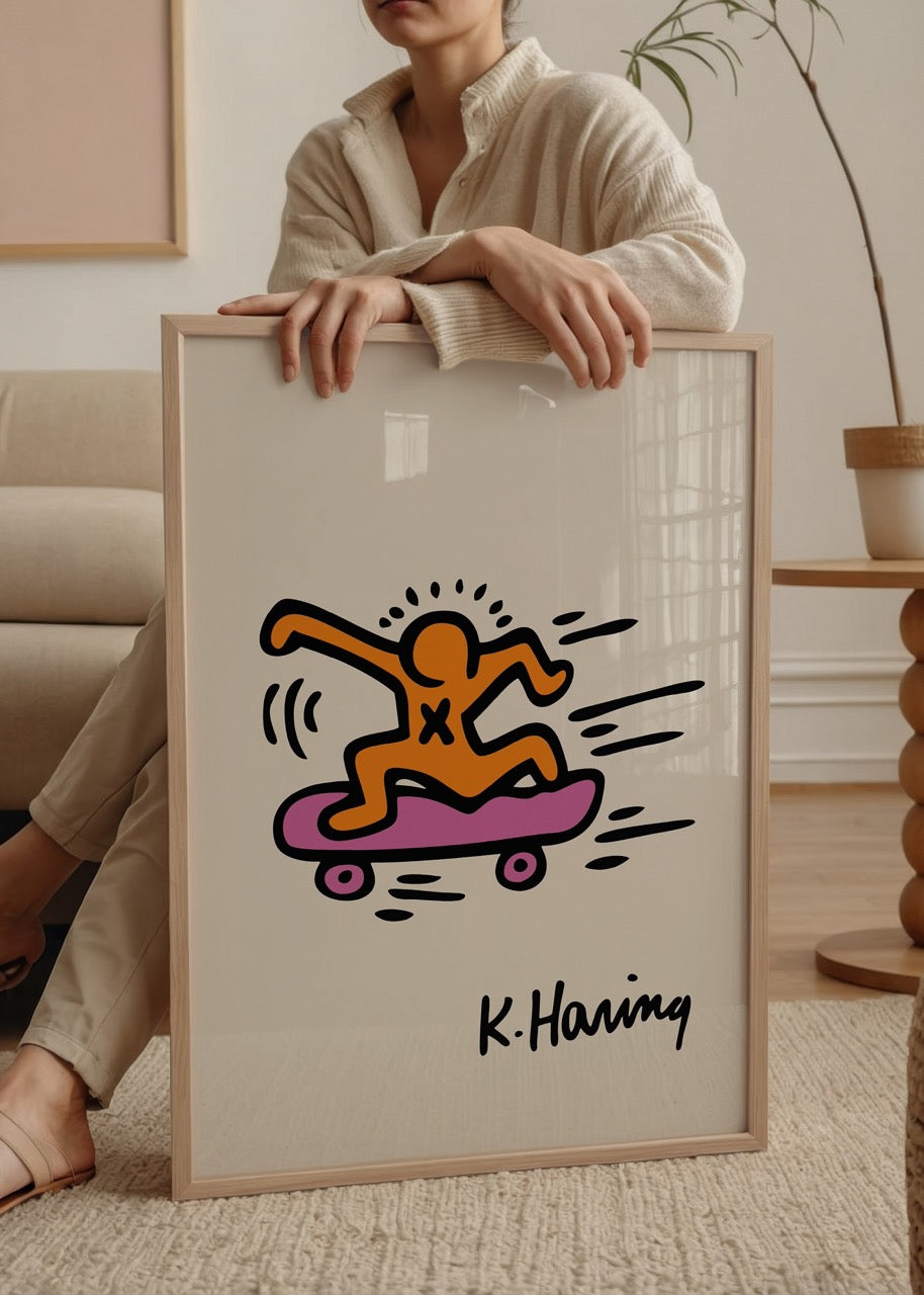 Vibrant pop art print of a dynamic skateboarder in motion.