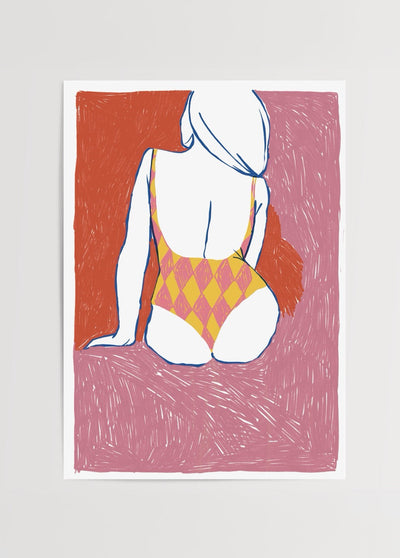 Poster Print of a Woman in a Red Swimsuit
