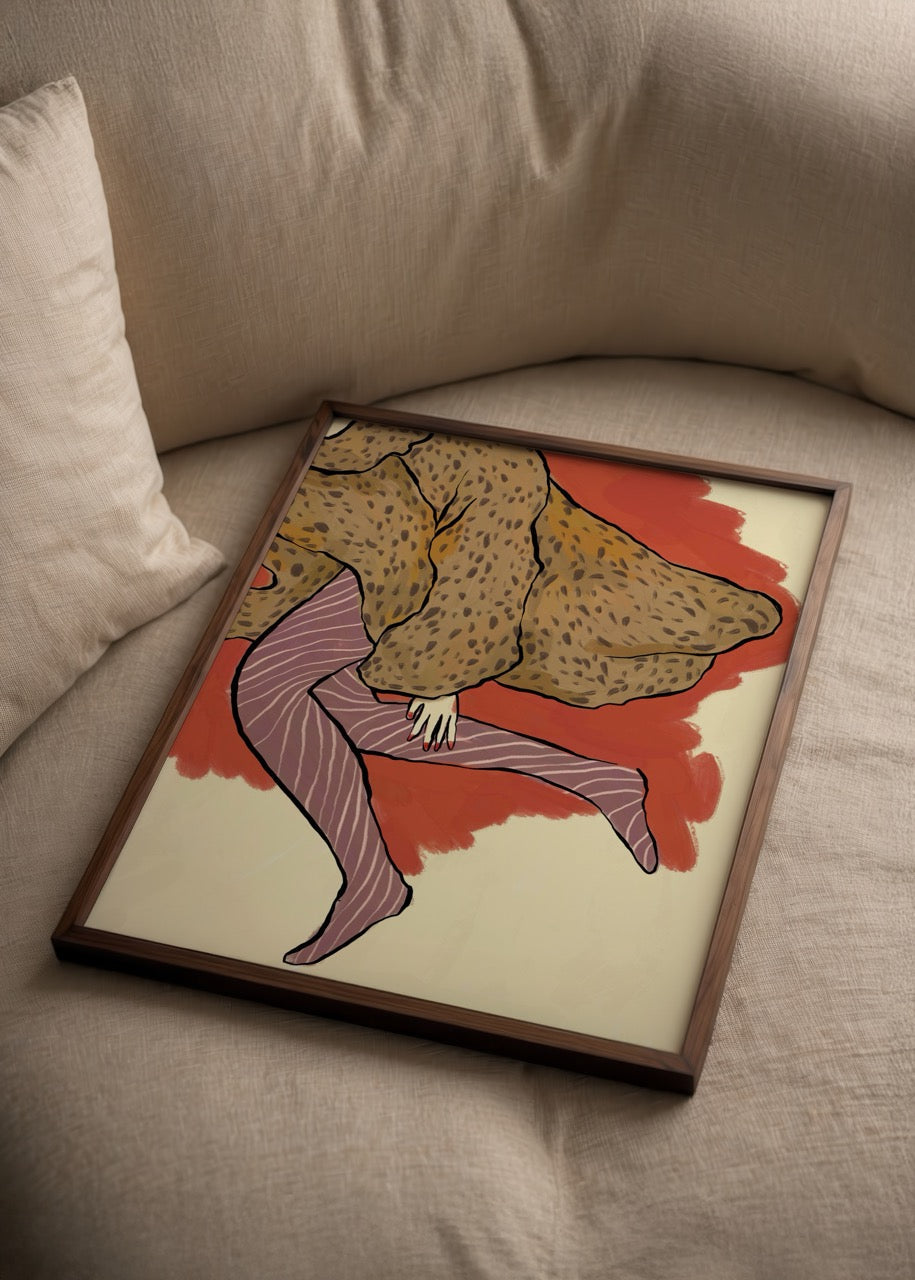 A vibrant illustrated poster print featuring a playful design with bold colours and dynamic textures.