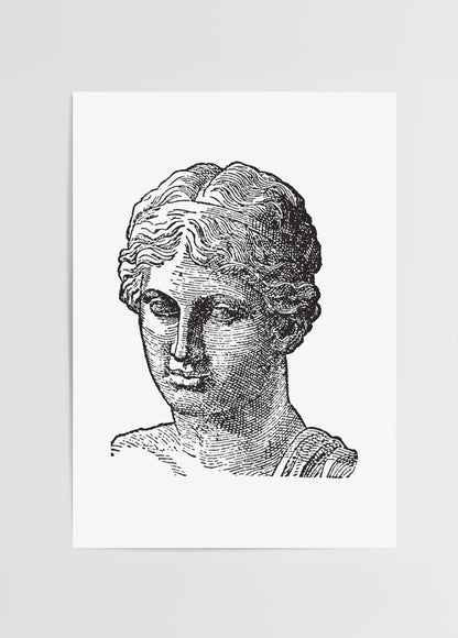 Classic black and white engraving of a bust sculpture showcasing intricate details.
