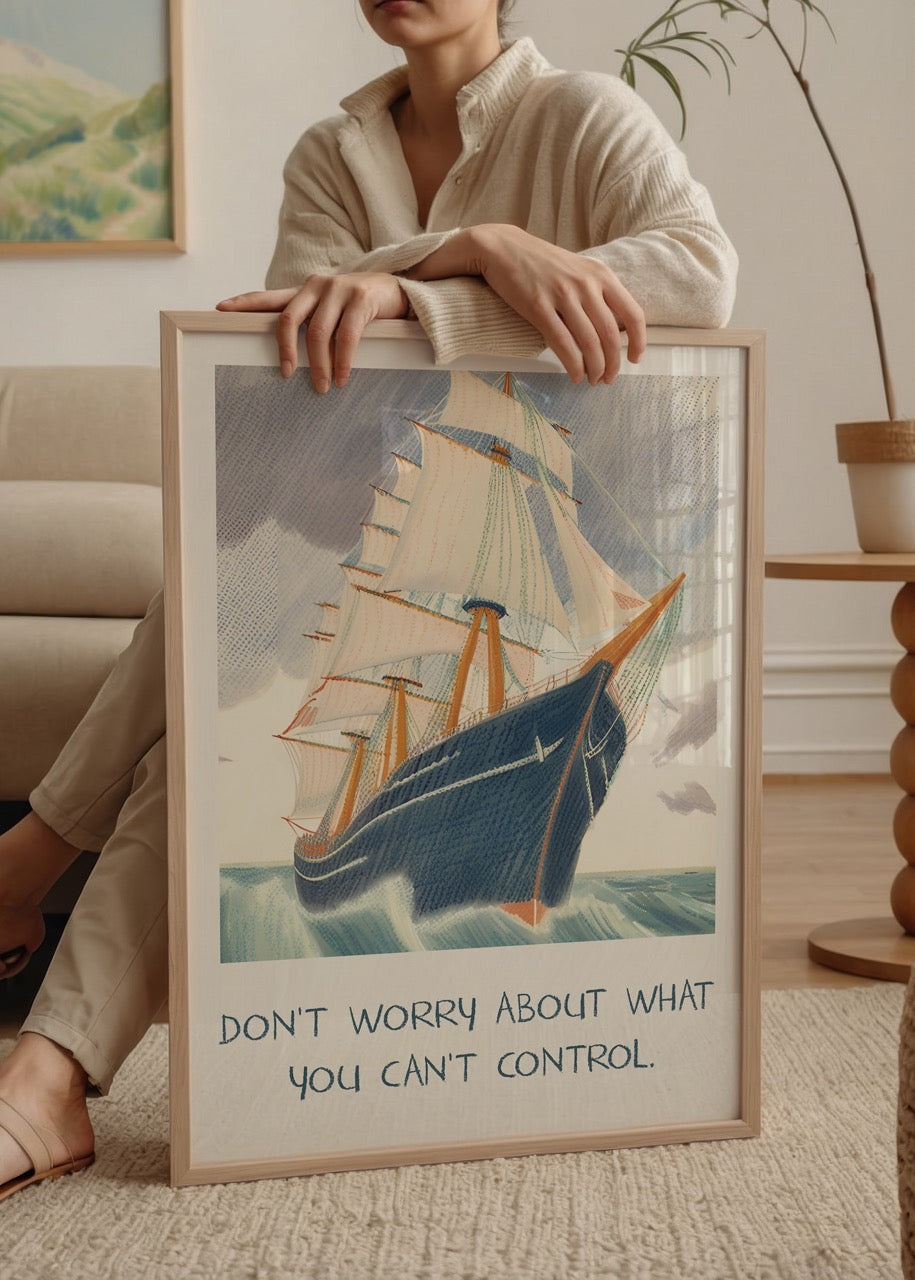 A ship sailing through waves with the text &