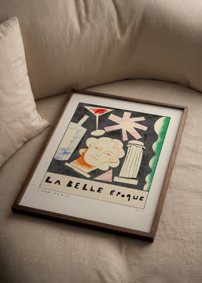 La Belle Époque Poster Print featuring vibrant shapes and a vintage aesthetic.