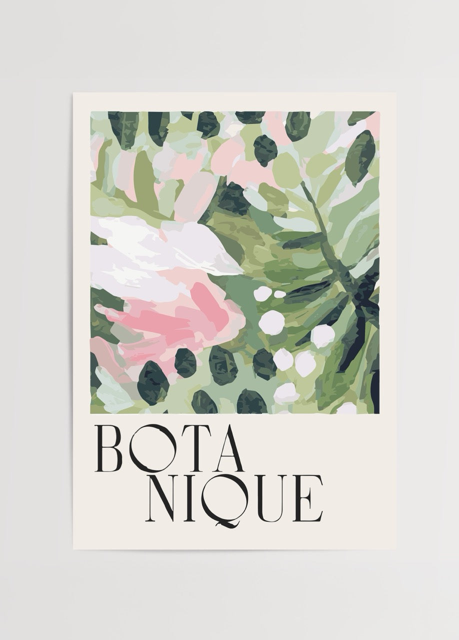 Botanical Harmony Poster Art featuring lush greenery and delicate floral elements in a vibrant palette.