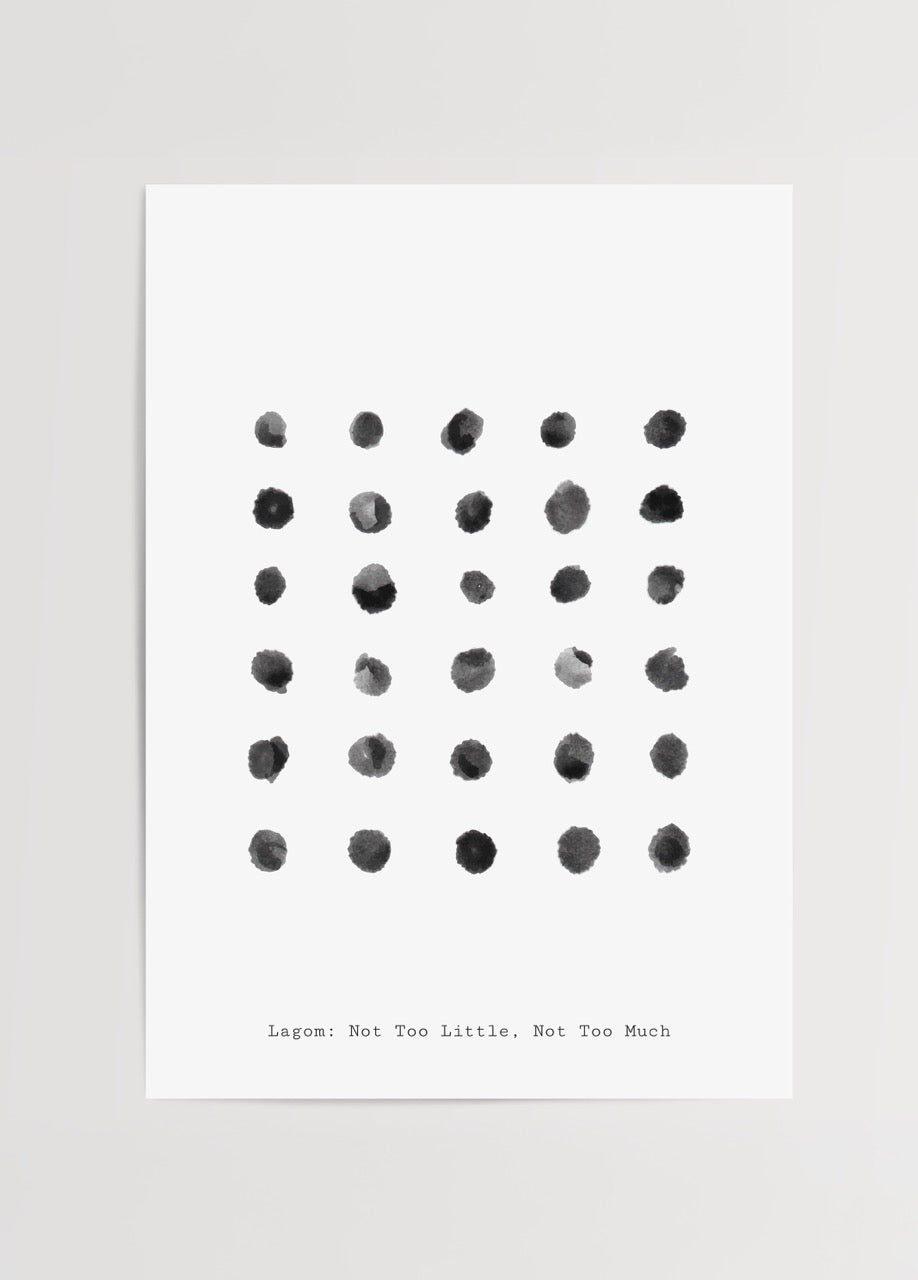 Minimalist poster featuring a series of black dots on a white background.